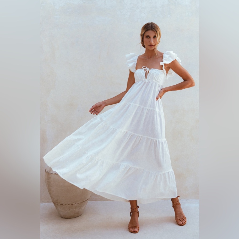 ELF Nymph Linen White Maxi Dress